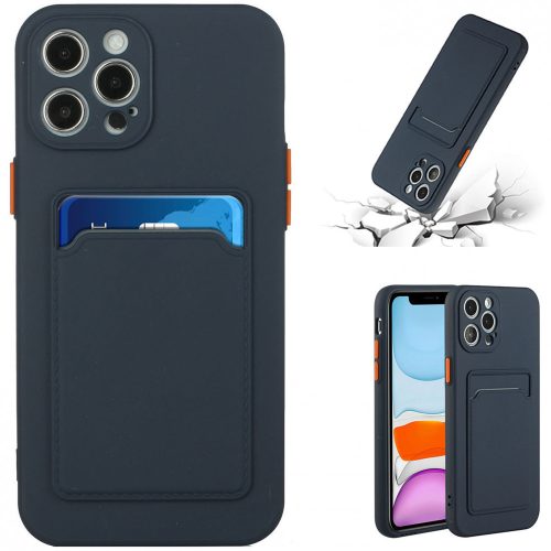 Xiaomi Redmi Note 14 Pro 5G (Global) / Poco X7, Szilikon tok, kártyatartóval, Wooze Card Slot, sötétkék