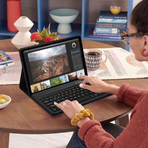 Samsung Galaxy Tab A7 Lite 8.7 SM-T220 / T225, Bluetooth billentyűzetes mappa tok, érintőceruza tartó, érintőceruza nélkül, TP SC Pen Holder + Keyboard, fekete