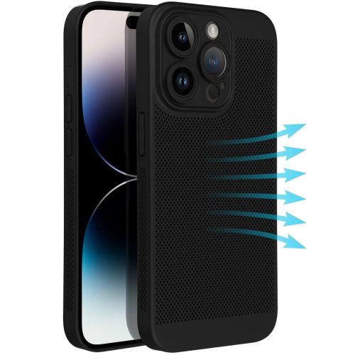 Apple iPhone Air (2025), Műanyag hátlap védőtok, légáteresztő, lyukacsos minta, Breezy, fekete