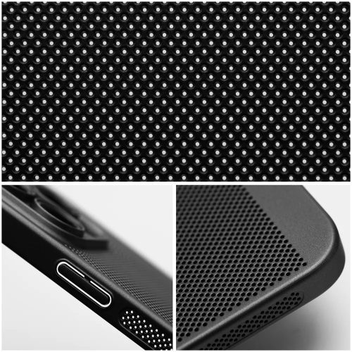 Apple iPhone Air (2025), Műanyag hátlap védőtok, légáteresztő, lyukacsos minta, Breezy, fekete