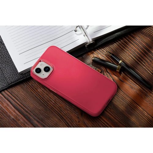 Apple iPhone Air (2025), Szilikon tok, közepesen ütésálló, fémhatású kamera keret, Frame Case, magenta