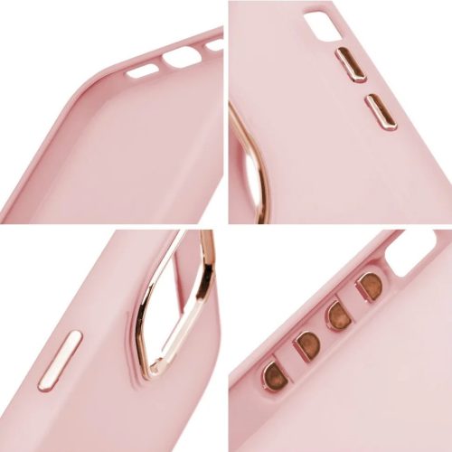 Apple iPhone Air (2025), Szilikon tok, közepesen ütésálló, fémhatású kamera keret, Frame Case, rózsaszín
