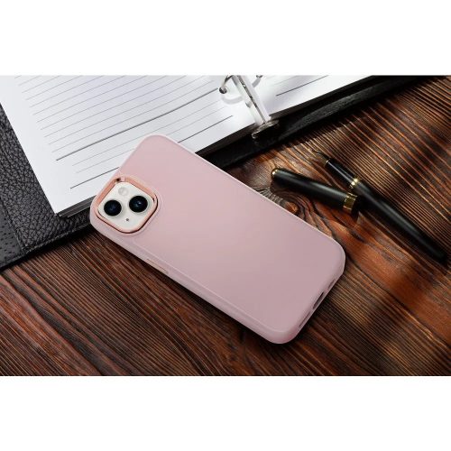 Apple iPhone Air (2025), Szilikon tok, közepesen ütésálló, fémhatású kamera keret, Frame Case, rózsaszín
