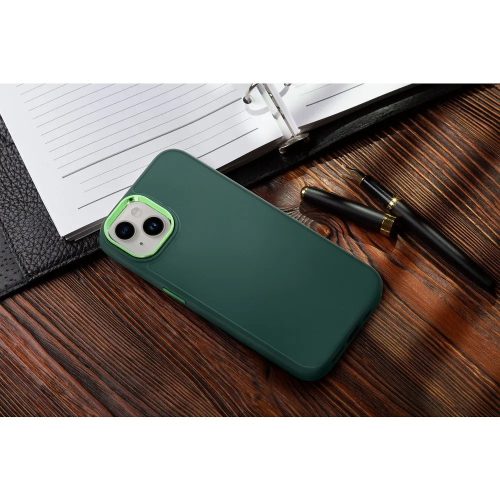 Apple iPhone Air (2025), Szilikon tok, közepesen ütésálló, fémhatású kamera keret, Frame Case, zöld