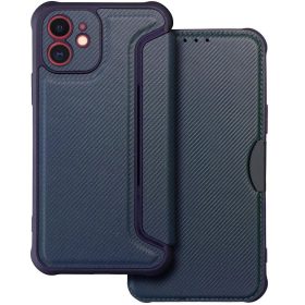   Samsung Galaxy S24 Ultra SM-S928, Oldalra nyíló tok, légpárnás sarok, bőrhatású, karbon minta, Razor Book, kék
