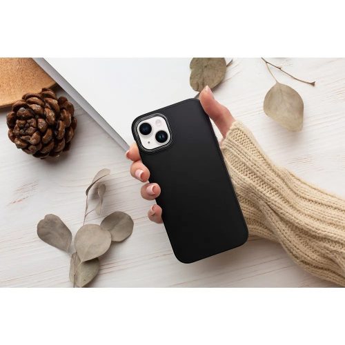 Apple iPhone Air (2025), Szilikon tok, közepesen ütésálló, fémhatású kamera keret, Frame Case, fekete