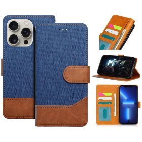   Apple iPhone Air (2025), Oldalra nyíló tok, stand, kártyatartóval, farmer minta, Jeans Book, kék