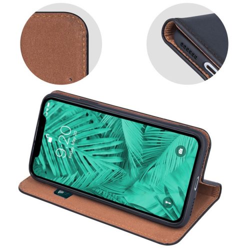 Apple iPhone Air (2025), Oldalra nyíló tok, valódi bőrtok, stand, Smart Pro, fekete