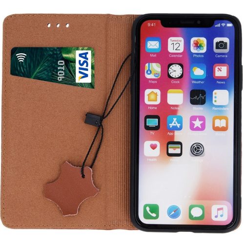 Apple iPhone Air (2025), Oldalra nyíló tok, valódi bőrtok, stand, Smart Pro, barna
