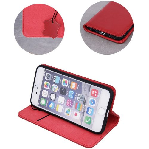 Apple iPhone Air (2025), Oldalra nyíló tok, valódi bőrtok, stand, Smart Pro, piros
