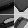 Apple iPhone Air (2025), Oldalra nyíló tok, légpárnás sarok, bőrhatású, karbon minta, Razor Book, fekete