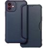 Apple iPhone Air (2025), Oldalra nyíló tok, légpárnás sarok, bőrhatású, karbon minta, Razor Book, kék