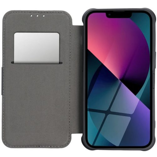 Apple iPhone Air (2025), Oldalra nyíló tok, légpárnás sarok, bőrhatású, karbon minta, Razor Book, kék