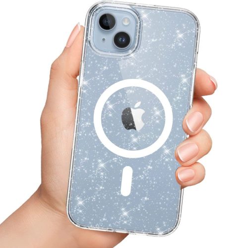 Apple iPhone Air (2025), Műanyag hátlap védőtok + szilikon keret, Magsafe töltővel kompatibilis, csillogó hátlap, FlexAir Hybrid Magsafe Glitter, átlátszó