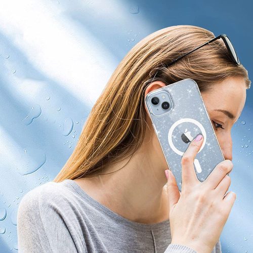 Apple iPhone Air (2025), Műanyag hátlap védőtok + szilikon keret, Magsafe töltővel kompatibilis, csillogó hátlap, FlexAir Hybrid Magsafe Glitter, átlátszó