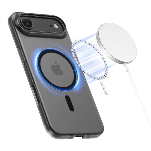 Apple iPhone Air (2025), Műanyag hátlap védőtok + szilikon keret, közepesen ütésálló, Magsafe töltővel kompatibilis, Magslim Magsafe, áttetsző/fekete