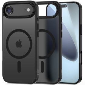   Apple iPhone Air (2025), Műanyag hátlap védőtok + szilikon keret, Magsafe töltővel kompatibilis, Magmat Magsafe, áttetsző/fekete