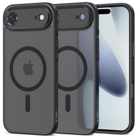   Apple iPhone Air (2025), Műanyag hátlap védőtok + szilikon keret, Magsafe töltővel kompatibilis, kameravédő kerettel, Magcam Magsafe, áttetsző/fekete