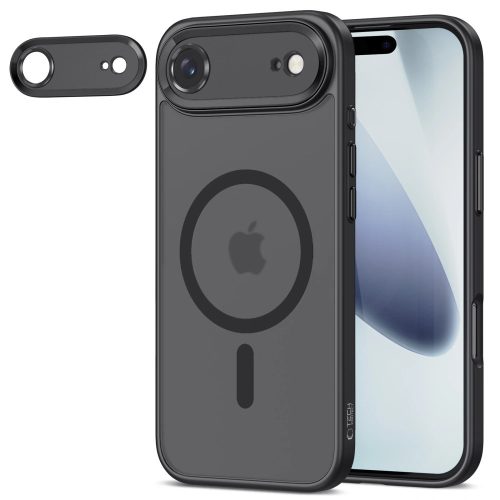 Apple iPhone Air (2025), Műanyag hátlap védőtok + szilikon keret, Magsafe töltővel kompatibilis, kameravédő kerettel, Magcam Magsafe, áttetsző/fekete