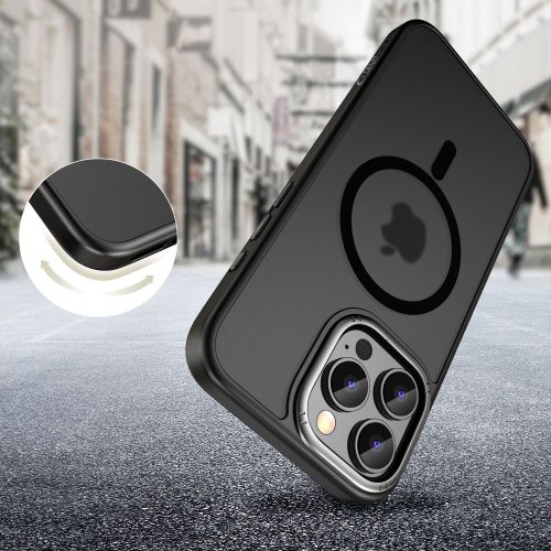 Apple iPhone Air (2025), Műanyag hátlap védőtok + szilikon keret, Magsafe töltővel kompatibilis, Magedge Magsafe, áttetsző/fekete
