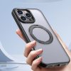 Apple iPhone Air (2025), Műanyag hátlap védőtok + szilikon keret, kitámasztóval, ujjtámasz, Magsafe töltővel kompatibilis, Magring Magsafe, áttetsző/fekete