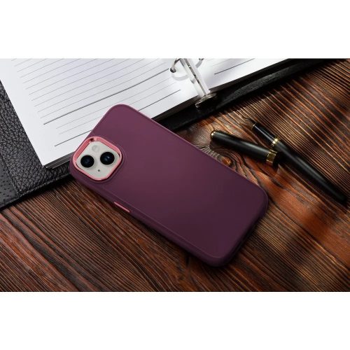 Samsung Galaxy S25 FE SM-S731, Szilikon tok, közepesen ütésálló, fémhatású kamera keret, Frame Case, lila