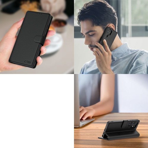 Samsung Galaxy S25 FE SM-S731, Oldalra nyíló tok, stand, mágnes csattal, TP Wallett, fekete