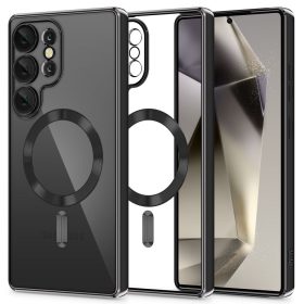   Samsung Galaxy S25 Ultra SM-S938, Műanyag hátlap védőtok + szilikon keret, közepesen ütésálló, Magsafe töltővel kompatibilis, fényes keret, Magflex Magsafe, átlátszó/fekete