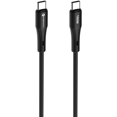 USB Type-C töltő- és adatkábel, USB Type-C, 100 cm, 5000 mA, 100W, törésgátlóval, gyorstöltés, PD, QC 4.0, Forcell F-Energy C347, fekete