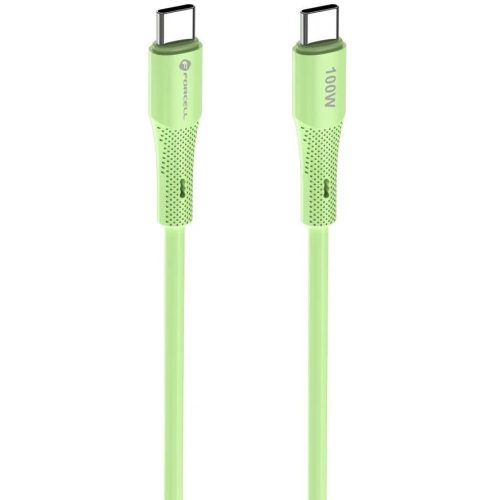 USB Type-C töltő- és adatkábel, USB Type-C, 100 cm, 5000 mA, 100W, törésgátlóval, gyorstöltés, PD, QC 4.0, Forcell F-Energy C347, zöld