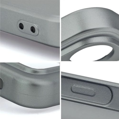 Apple iPhone Air (2025), Szilikon tok, mikrofiber plüss belső, csillogó hátlap, Metallic Case, szürke