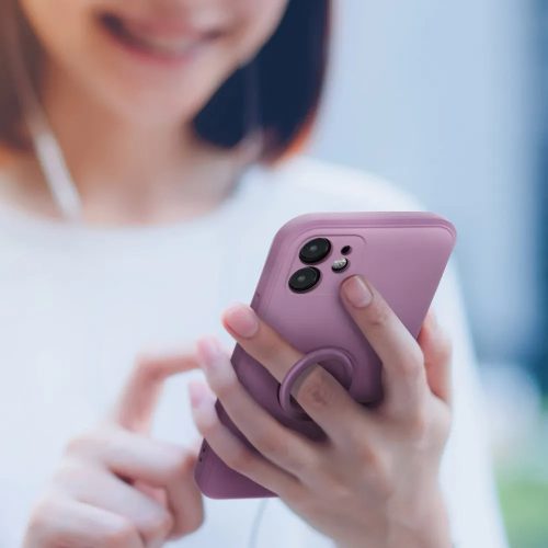 Apple iPhone Air (2025), Szilikon tok, stand, telefontartó gyűrű, Roar Amber, lila