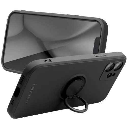 Apple iPhone Air (2025), Szilikon tok, stand, telefontartó gyűrű, Roar Amber, fekete