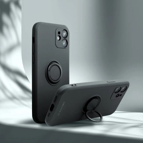 Apple iPhone Air (2025), Szilikon tok, stand, telefontartó gyűrű, Roar Amber, fekete