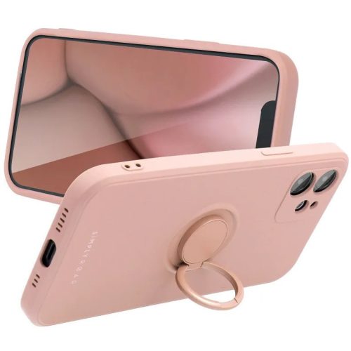 Apple iPhone Air (2025), Szilikon tok, stand, telefontartó gyűrű, Roar Amber, rózsaszín