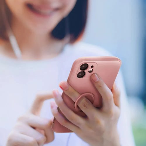 Apple iPhone Air (2025), Szilikon tok, stand, telefontartó gyűrű, Roar Amber, rózsaszín