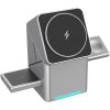 Univerzális vezeték nélküli töltő állomás 3in1, Qi Wireless, 15W, asztali tartó, mágneses, forgatható, Magsafe kompatibilis eszközökhöz, Geometric Charger, ezüst