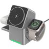 Univerzális vezeték nélküli töltő állomás 3in1, Qi Wireless, 15W, asztali tartó, mágneses, forgatható, Magsafe kompatibilis eszközökhöz, Geometric Charger, ezüst