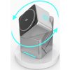 Univerzális vezeték nélküli töltő állomás 3in1, Qi Wireless, 15W, asztali tartó, mágneses, forgatható, Magsafe kompatibilis eszközökhöz, Geometric Charger, ezüst