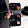 Apple iPhone 11, Szilikon tok, színátmenetes, 3D maci, kávé, smile minta, Teddy Bear Coffee Case, szürke/fekete