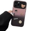 Apple iPhone 12, Szilikon tok, színátmenetes, 3D maci, kávé, smile minta, Teddy Bear Coffee Case, rózsaszín/fekete