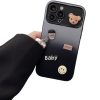 Apple iPhone 12, Szilikon tok, színátmenetes, 3D maci, kávé, smile minta, Teddy Bear Coffee Case, szürke/fekete