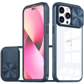  Apple iPhone 13 Pro Max, Műanyag hátlap + szilikon keret, átlátszó akril hátlap, kamera védelem, Wooze Trendy, sötétkék