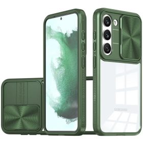   Samsung Galaxy A34 5G SM-A346B, Műanyag hátlap + szilikon keret, átlátszó akril hátlap, kamera védelem, Wooze Trendy, zöld