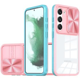   Samsung Galaxy A14 4G / A14 5G SM-A145F / A146B, Műanyag hátlap + szilikon keret, átlátszó akril hátlap, kamera védelem, Wooze Trendy, rózsaszín/kék