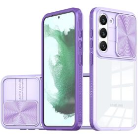   Samsung Galaxy A14 4G / A14 5G SM-A145F / A146B, Műanyag hátlap + szilikon keret, átlátszó akril hátlap, kamera védelem, Wooze Trendy, lila