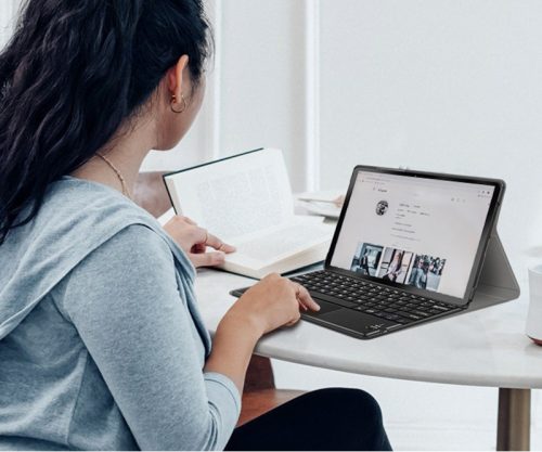 Apple iPad Pro 11 (2024 / 2025), Bluetooth billentyűzetes, mappa tok, Touch Pad, mágneses rögzítés, Wooze Simple Touch, fekete