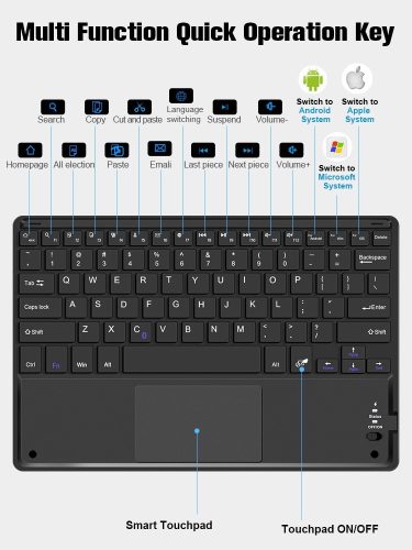 Apple iPad Pro 13 (2024 / 2025), Bluetooth billentyűzetes, mappa tok, Touch Pad, mágneses rögzítés, Wooze Simple Touch, fekete