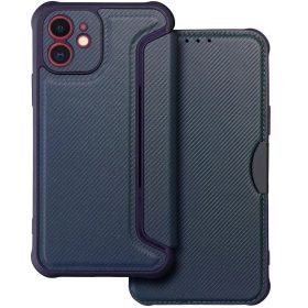   Samsung Galaxy S24 FE SM-S721, Oldalra nyíló tok, légpárnás sarok, bőrhatású, karbon minta, Razor Book, kék