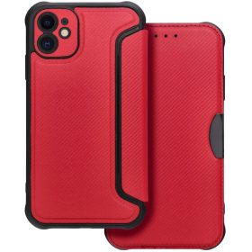   Samsung Galaxy S24 FE SM-S721, Oldalra nyíló tok, légpárnás sarok, bőrhatású, karbon minta, Razor Book, piros